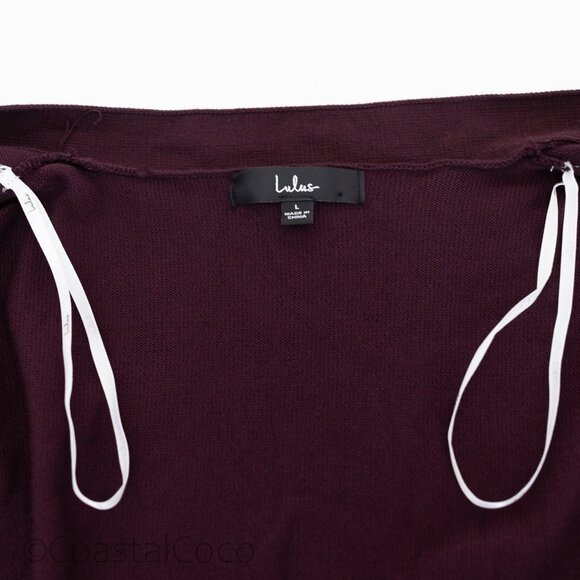 Lulus Literary Lover Plum Burgundy Wrap Sweater Dress L Stretchy Office Comfort - Picture 5 of 10